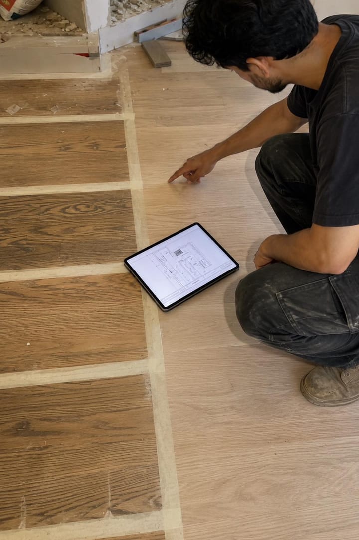 Checking a floor plan against new timber flooring